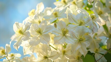 Obraz premium A macro shot of a cascade of clematis avalanche blooms