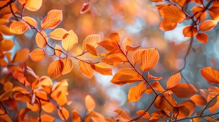Autumn hues Leaves in orange on park tree branches