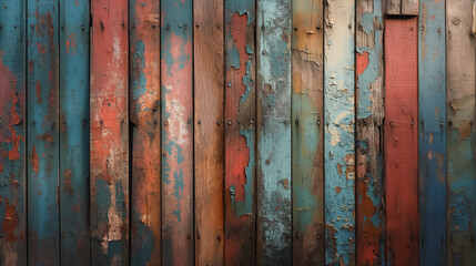 A wooden wall with a blue stripe and red stripe