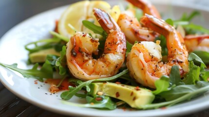 Avocado shrimp arugula mayonaise espelette pepper and lemon leek sprouts recipe