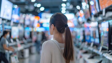 Woman shopping for electronics