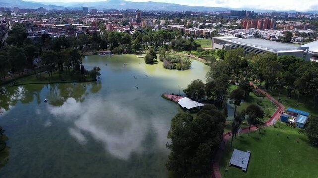Bogota, Colombia. Parque de los Novios Lake, City Park and Simon Bolivar Aquatic Complex