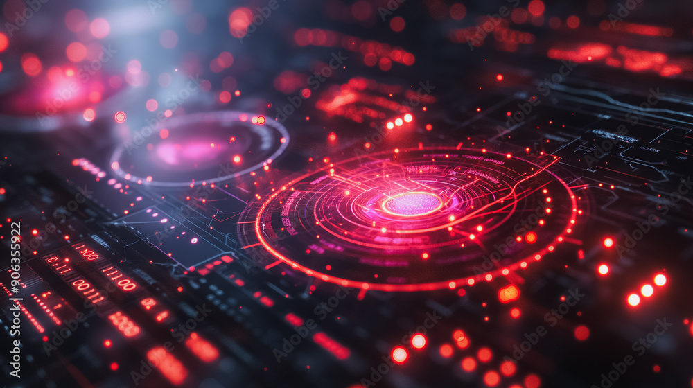 Poster a computer screen with a red glowing circle in the middle