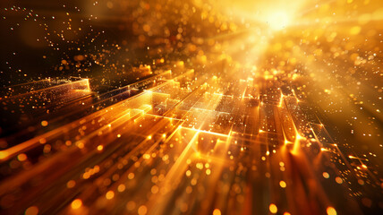 Fototapeta premium Golden light ray effect with geometric shapes