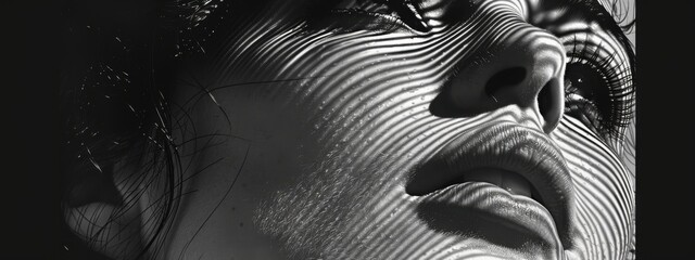 A striking black and white portrait featuring abstract textures and patterns reminiscent of fabric and nature © Hamdee