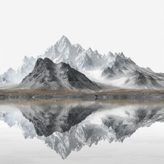 Spectacular Mountain Range and Expansive Water Body Isolated on a Transparent Background, Capturing the Essence of Natural Beauty and Serenity.