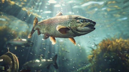 Salmon Swimming Underwater