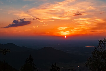 Alpine sunset or sundowner at Mount Kampenwand, Aschau, Chiemgau, Rosenheim, Bavaria, Germany