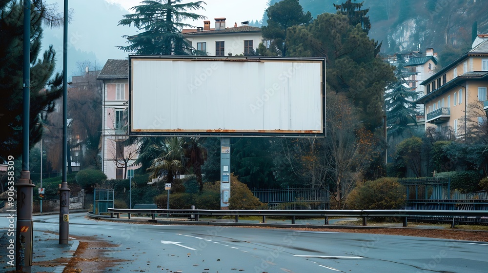 Poster blank billboard on the side of the road in lugano : generative ai