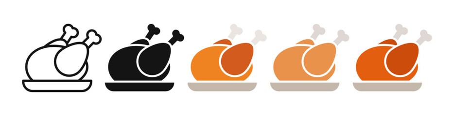 cooked chicken iconicon vector collection in outlined and solid style