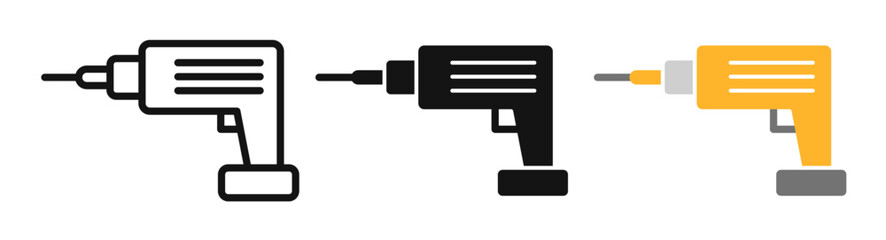 power drill iconicon vector collection in outlined and solid style