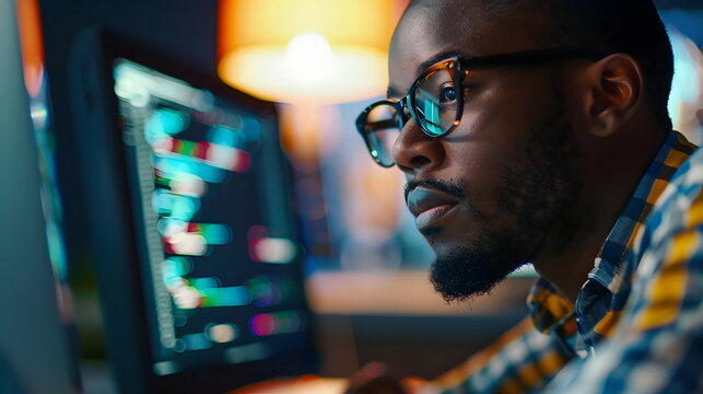 Focused Programming Developer Working Late Night Coding Insights