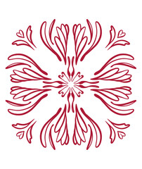 Decorative symmetrical hand inked floral tile design png