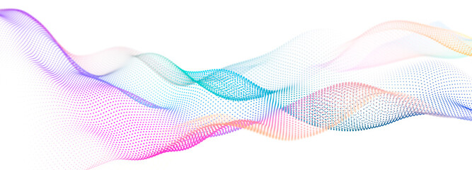 Colorful wave of streaming particles on a white background. Abstract background with dynamic elements of waves. 3d