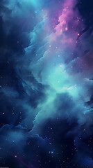 Digital purple and green nebula starry abstract graphic poster background