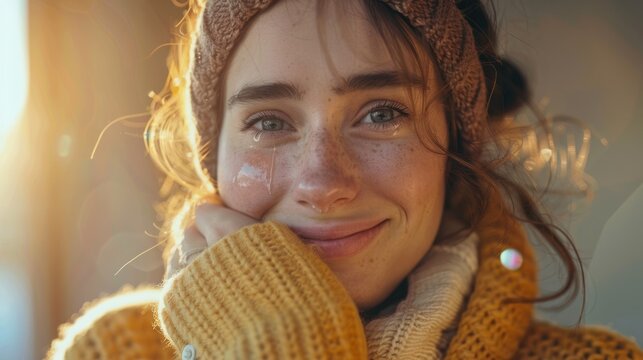 Young woman embracing a positive pregnancy test, tears of joy streaming down her cheeks.