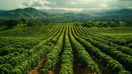 Aerial view of coffee field  plantation in southern Minas Gerais Brazil : Generative AI