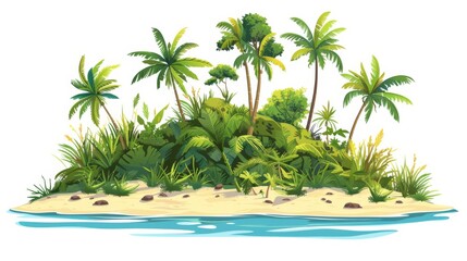 Obraz premium Tropical Island with Palm Trees and Sandy Beach.