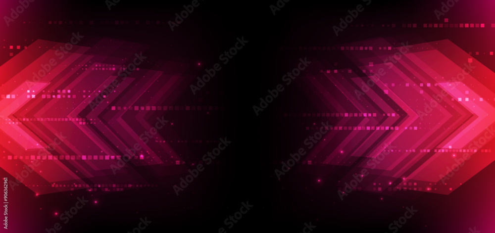 Poster abstract technology futuristic glowing arrow lines neon red light ray on dark background with square