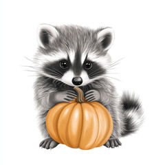 Raccoon with Pumpkin | Generative AI 