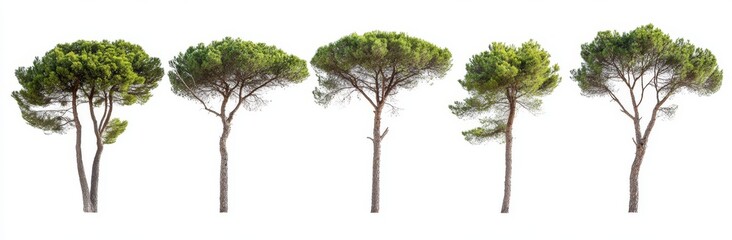 Set tree medium pinus pinea isolated on transparent background in 3D