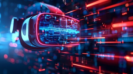 Futuristic Virtual Reality Interface with Floating Interactive Elements