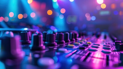 Obraz premium Close-up of a DJ Mixer with Colorful Lights