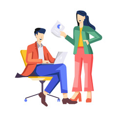 A flat style illustration of team discussion 

