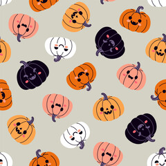 Seamless pattern with cute halloween pumpkins. Vector graphics