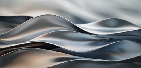 Abstract Waves of Gray Material Flowing Creatively on a Surface