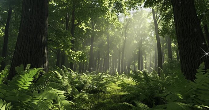 Design a serene background with a real forest scene, showcasing lush green trees and natural textures in high definition, ensuring a clean, noise-free presentation that evokes the tranquility 