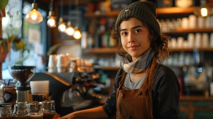 Obraz premium A barista in a busy cafe setting, multitasking and serving multiple customers efficiently