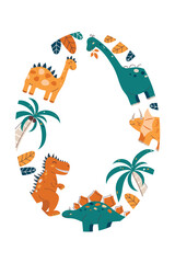 Vertical oval frame with cute dinosaurs. Dinosaur Kids Style. Cute character. Flat vector illustration. © plaksik13