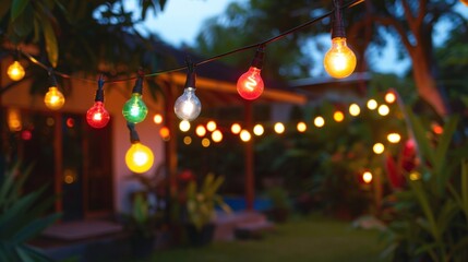 String Lights Illumination in Backyard Garden