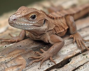 Obraz premium Close-up Portrait of a Brown Lizard