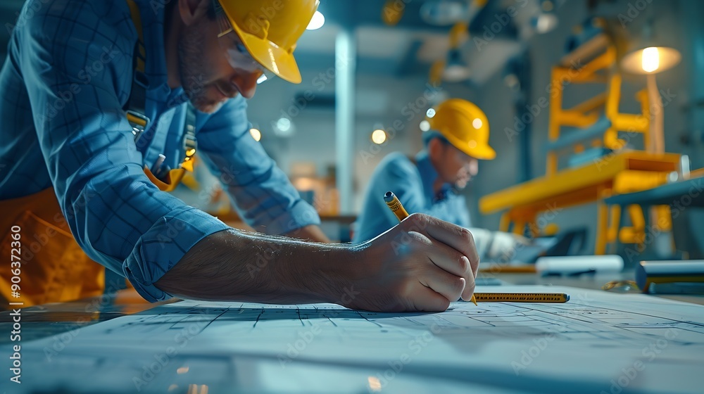 Poster Civil and construction engineers are working on a blueprint drawing with precision to guarantee a flawless result : Generative AI