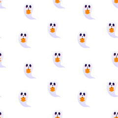 Ghosts with pumpkin vector seamless pattern. Packaging design, wrapping paper, background, backdrop