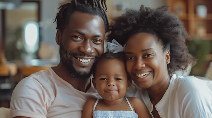 Happy parents and girl playing on sofa for fun with support care and love in living room Home smile and family together with kid with tutu skirt on couch for bonding growth or child de : Generative AI