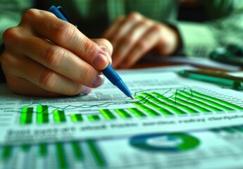 Financial Analysis - Close-up of a Hand Pointing at a Green Graph