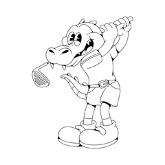 Crocodile Golf Retro Mascot Character