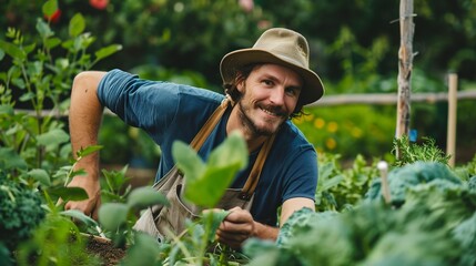 A man farmer with a hat on his head