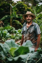 A man farmer with a hat on his head