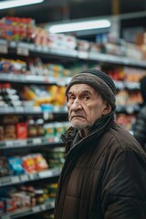 Fototapeta premium A Melancholy and sad expression of a poor elderly