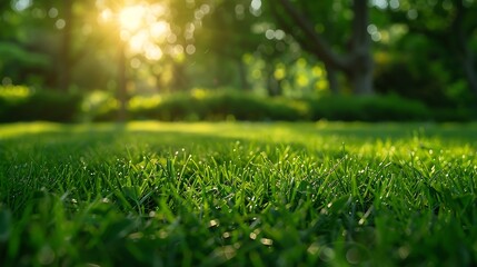 Naklejka premium Lawn and trees green background with Beautiful lawn : Generative AI