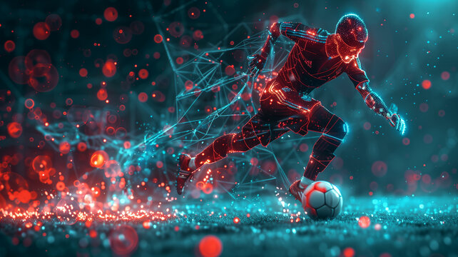 Digital football player with brilliant data, artificial intelligence in athlete performance analysis and training