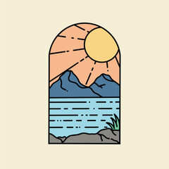 Camping nature adventure wild line badge