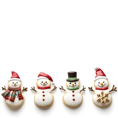 Vibrant and Detailed Christmas Snowman Cookies Arranged with Lifelike Precision on Solid White Background