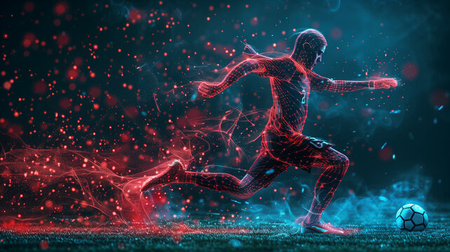 Digital football player with brilliant data, artificial intelligence in athlete performance analysis and training
