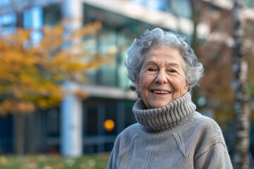 A Portrait of a cheerful woman in her wearing jersey