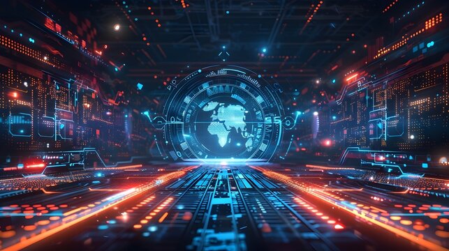 Futuristic High Tech Interface with Holographic Icons and Interactive Elements   Sleek Cyber Background Concept